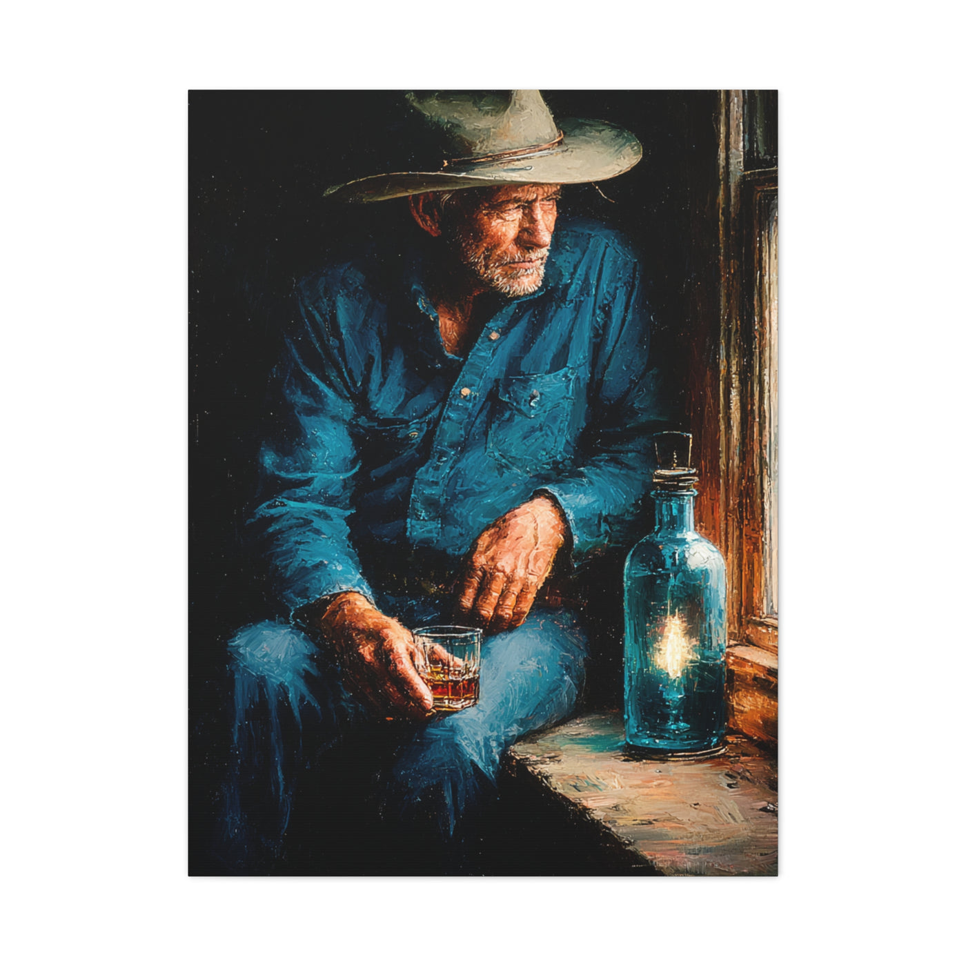 Whiskey Window Cowboy Painting Wall Art & Canvas Print
