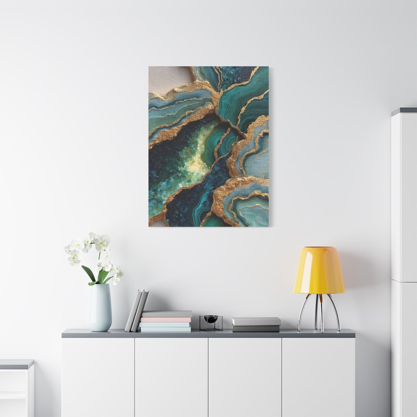 Malachite Emerald & Gold Geode Abstract Wall Art & Canvas Print