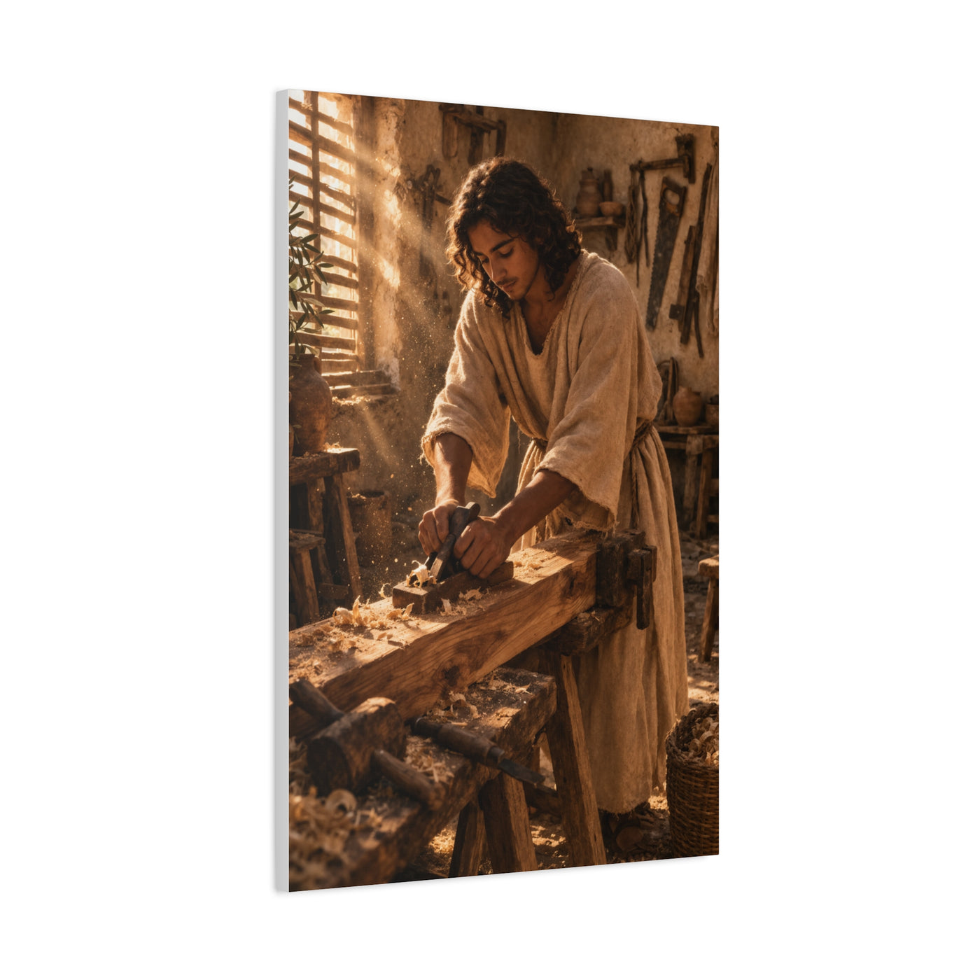 Jesus the Carpenter Workshop Scene Wall Art & Canvas Print