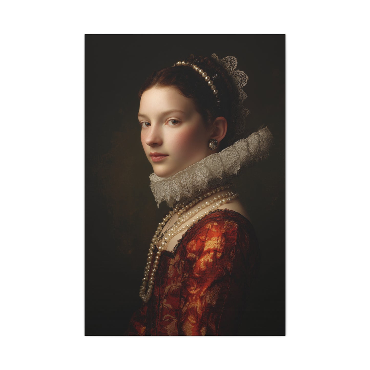 Baroque Noblewoman With Pearls Classical Portrait Wall Art & Canvas Print