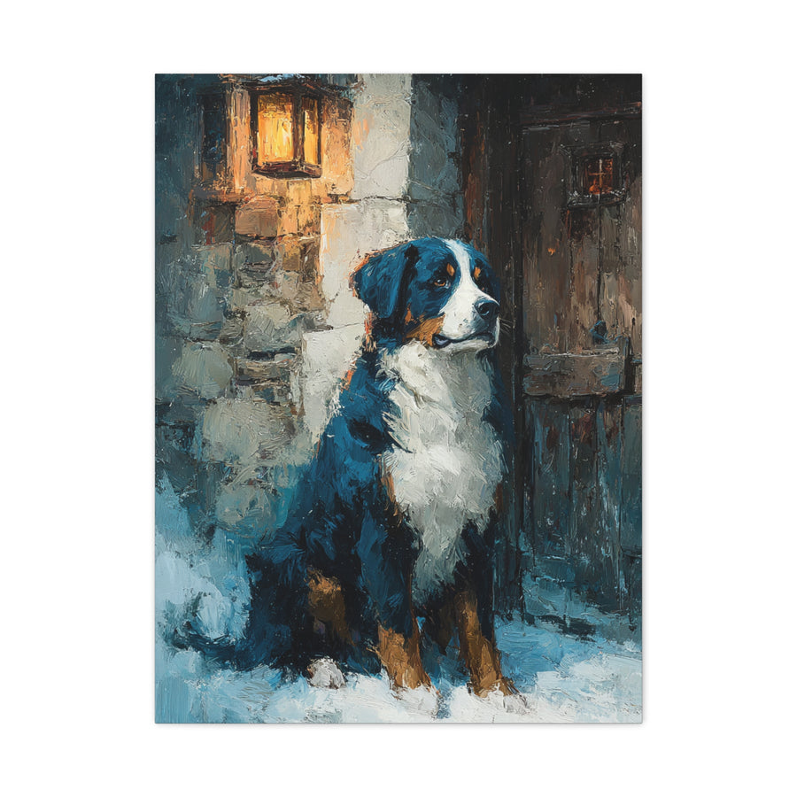 Bernese Mountain Dog Winter Chalet Wall Art & Canvas Print