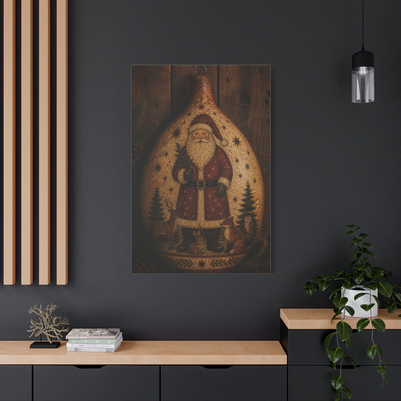 Folk Art Santa Gourd Plaque Wall Art & Canvas Print