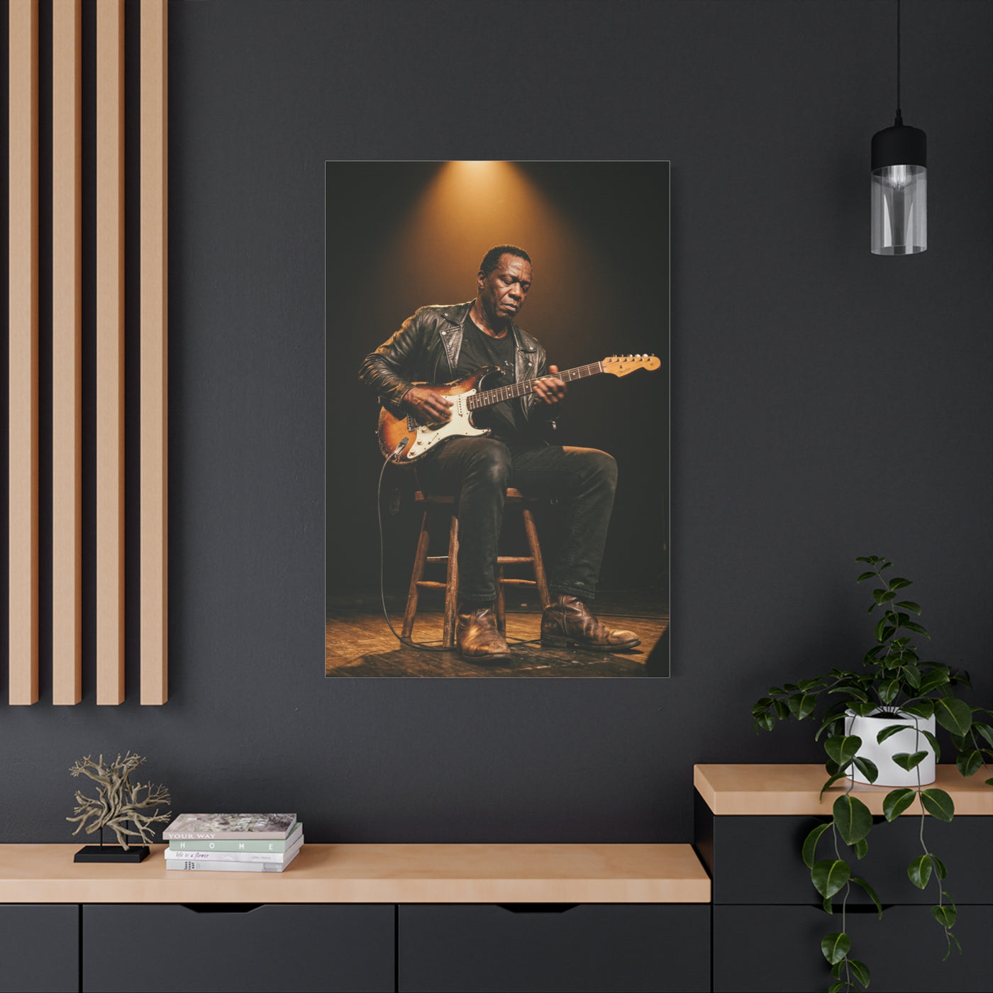 Blues Guitarist Intimate Spotlight Wall Art & Canvas Print