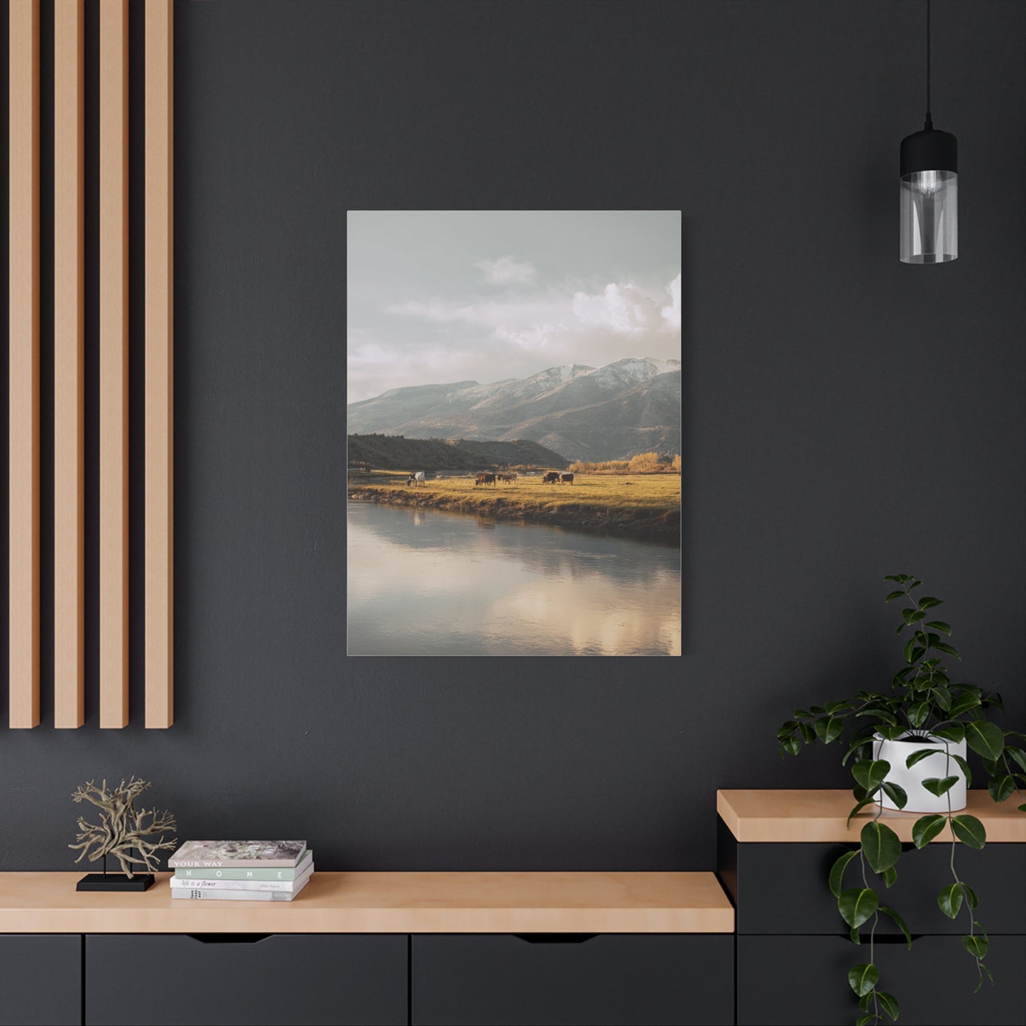 Mountain River Cattle Pasture Wall Art & Canvas Print