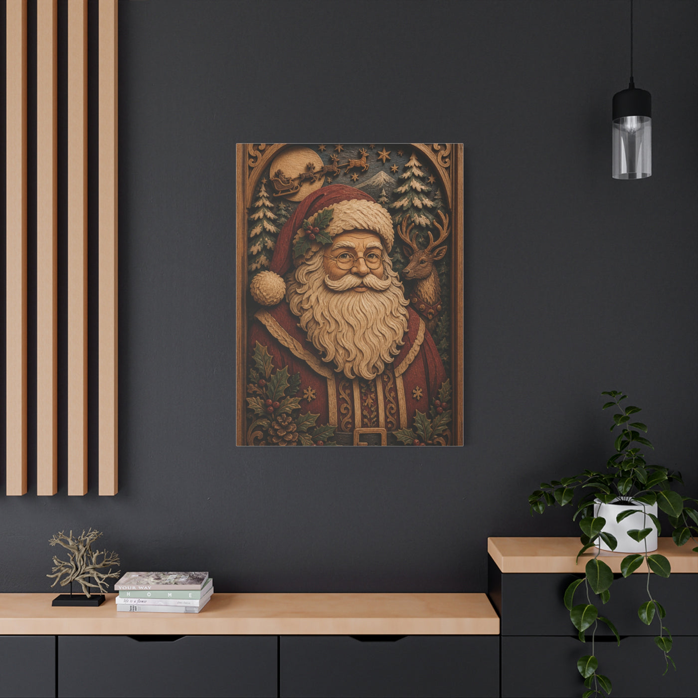 Layered Wooden Santa Relief Wall Art & Canvas Print