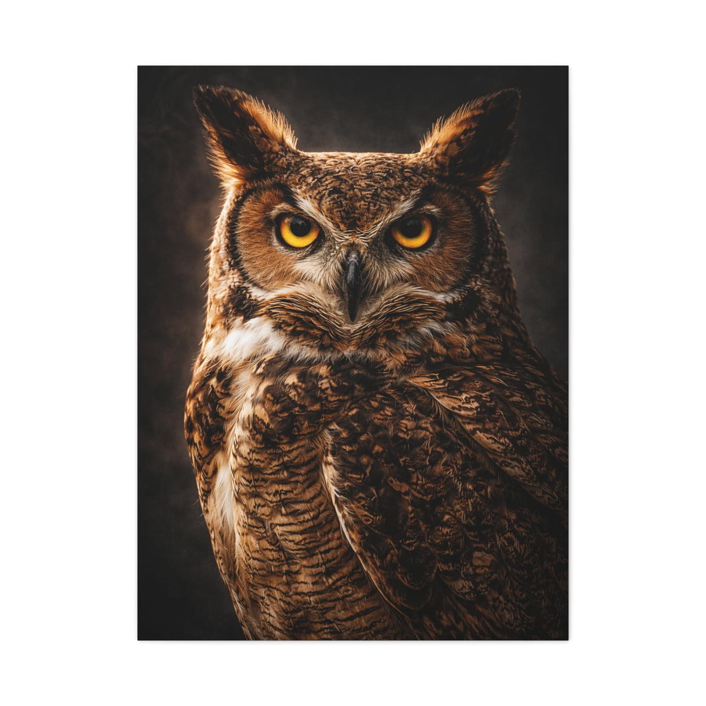 Great Horned Owl Portrait Studio Wall Art & Canvas Print
