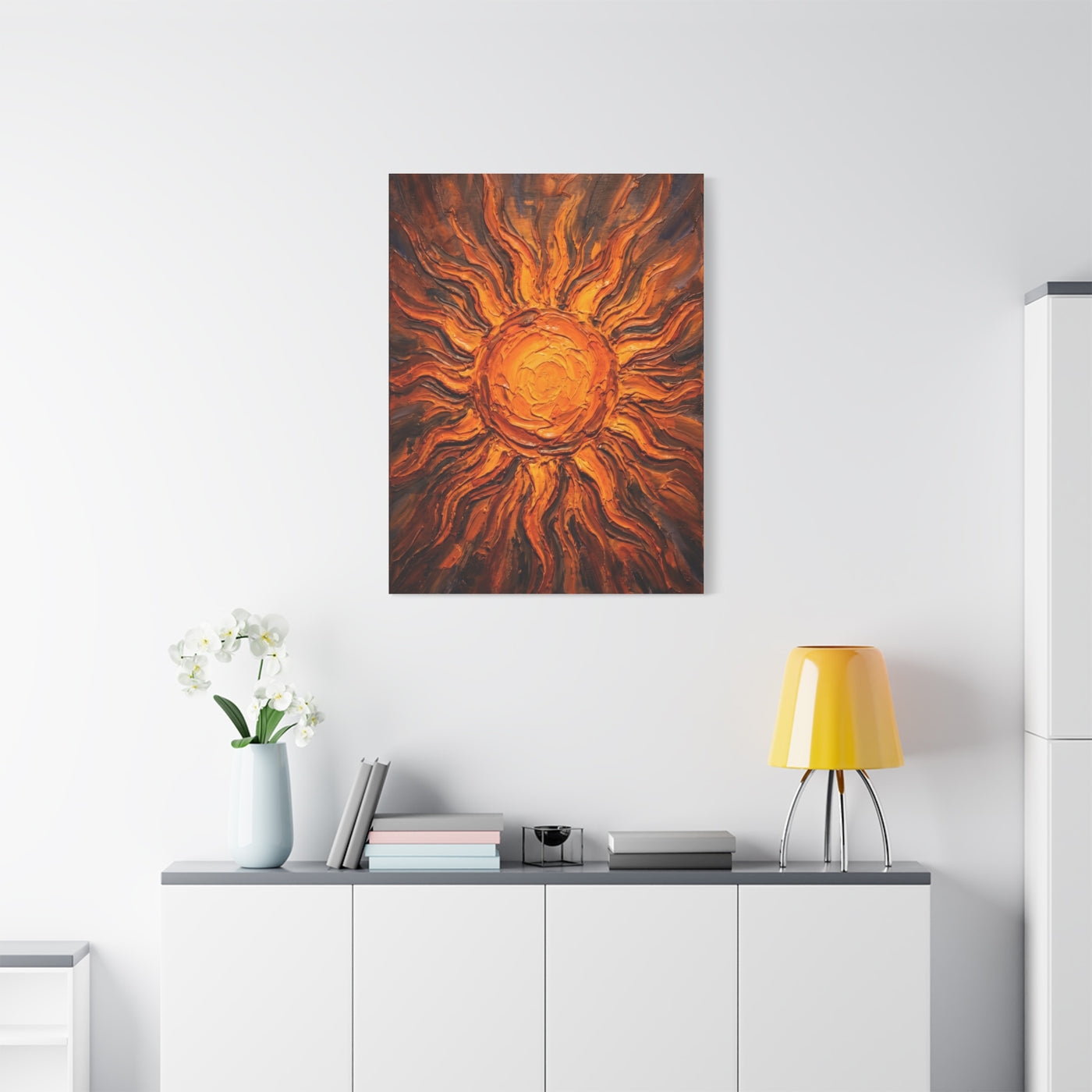 Fiery Impasto Sunburst Painting Wall Art & Canvas Print