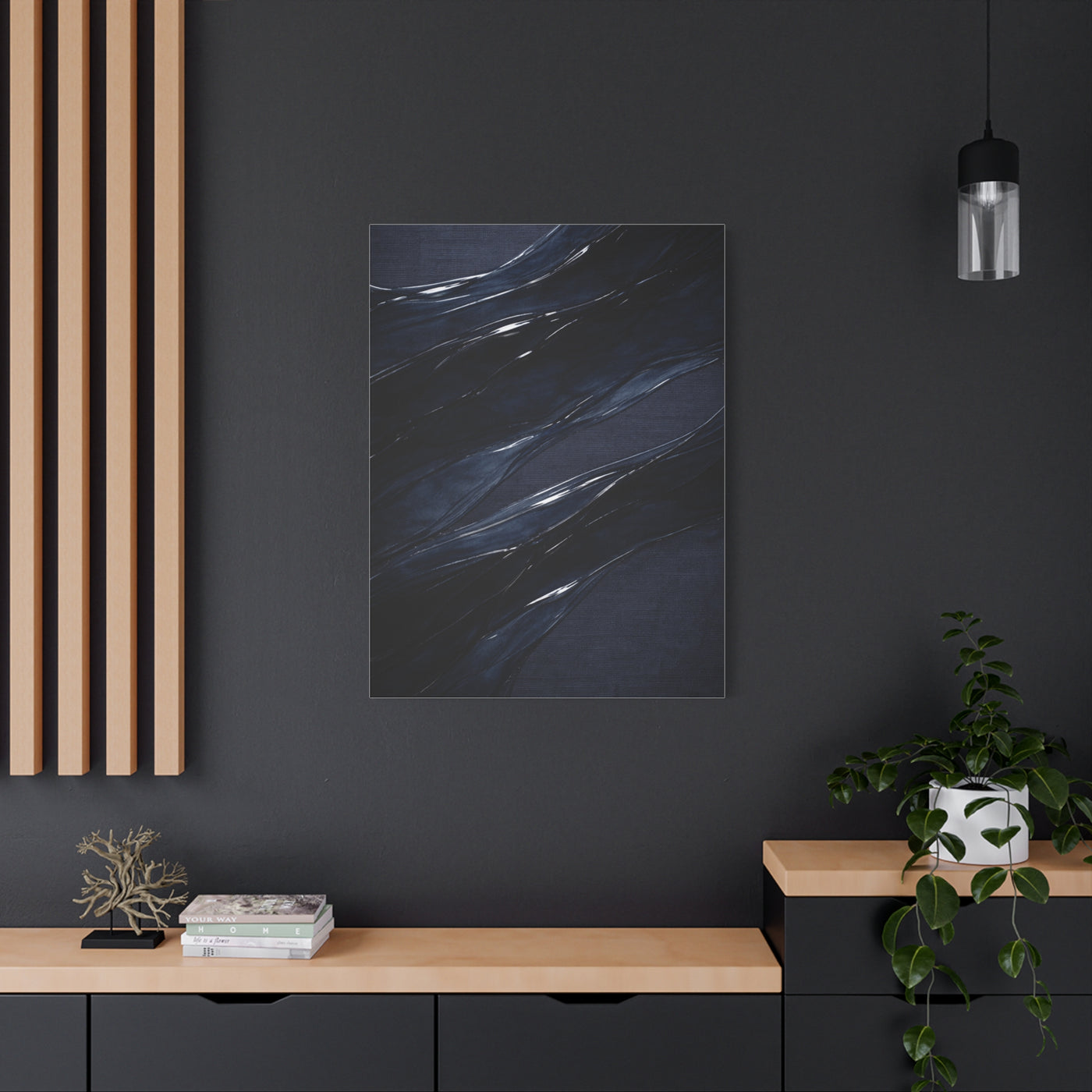 Fluid Navy Wave Abstraction Wall Art & Canvas Print