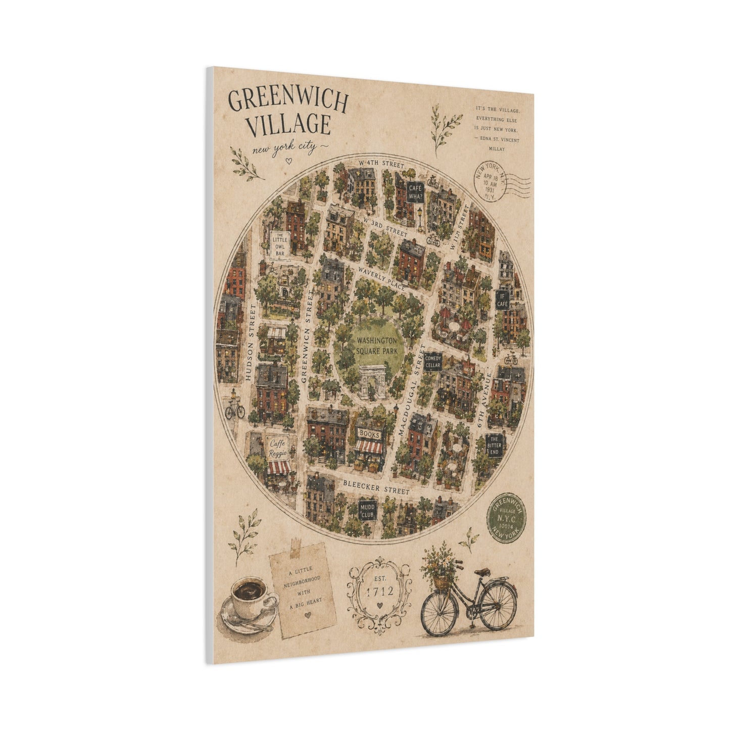 Greenwich Village Illustrated Map Wall Art & Canvas Print