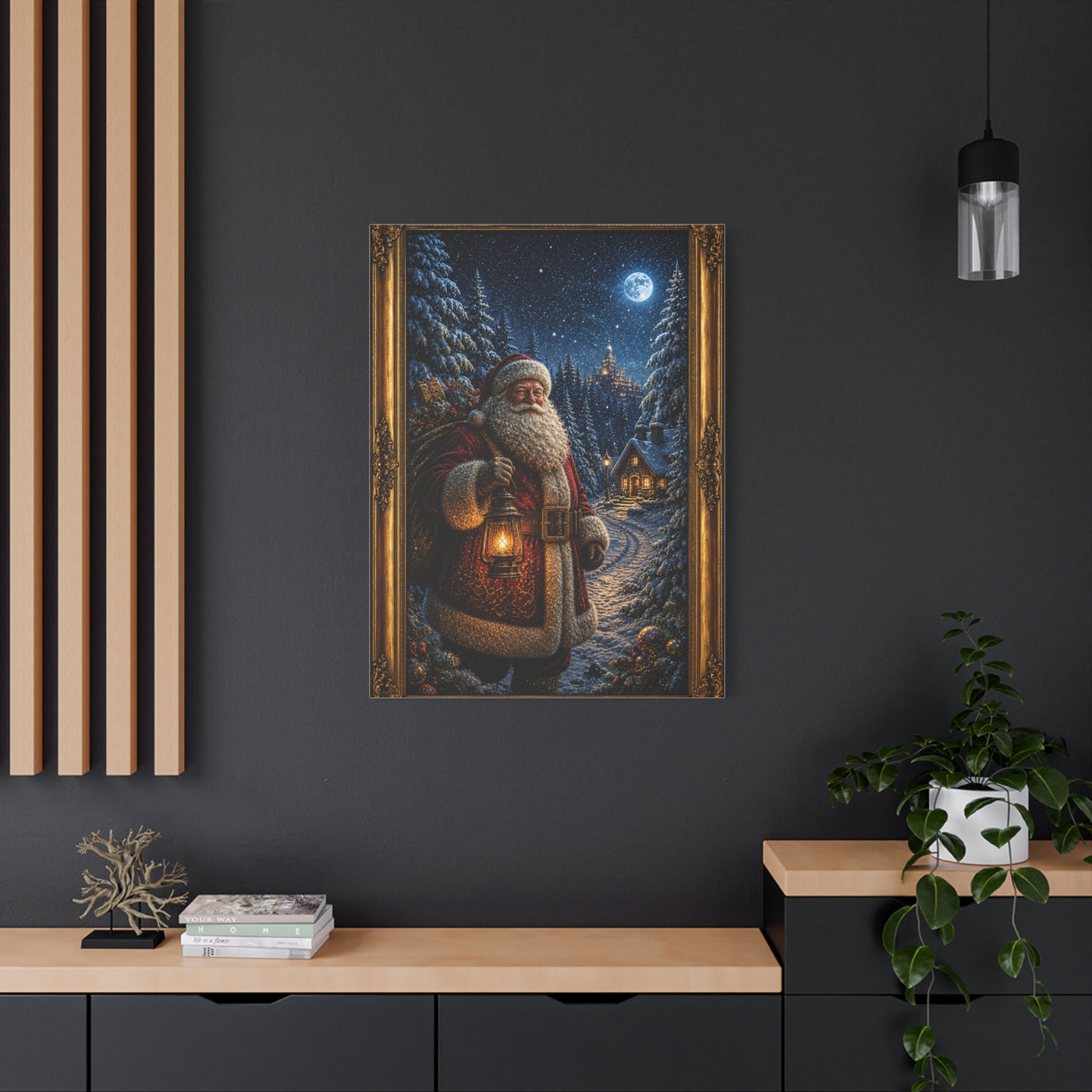 Moonlit Winter Forest Santa Wall Art & Canvas Print