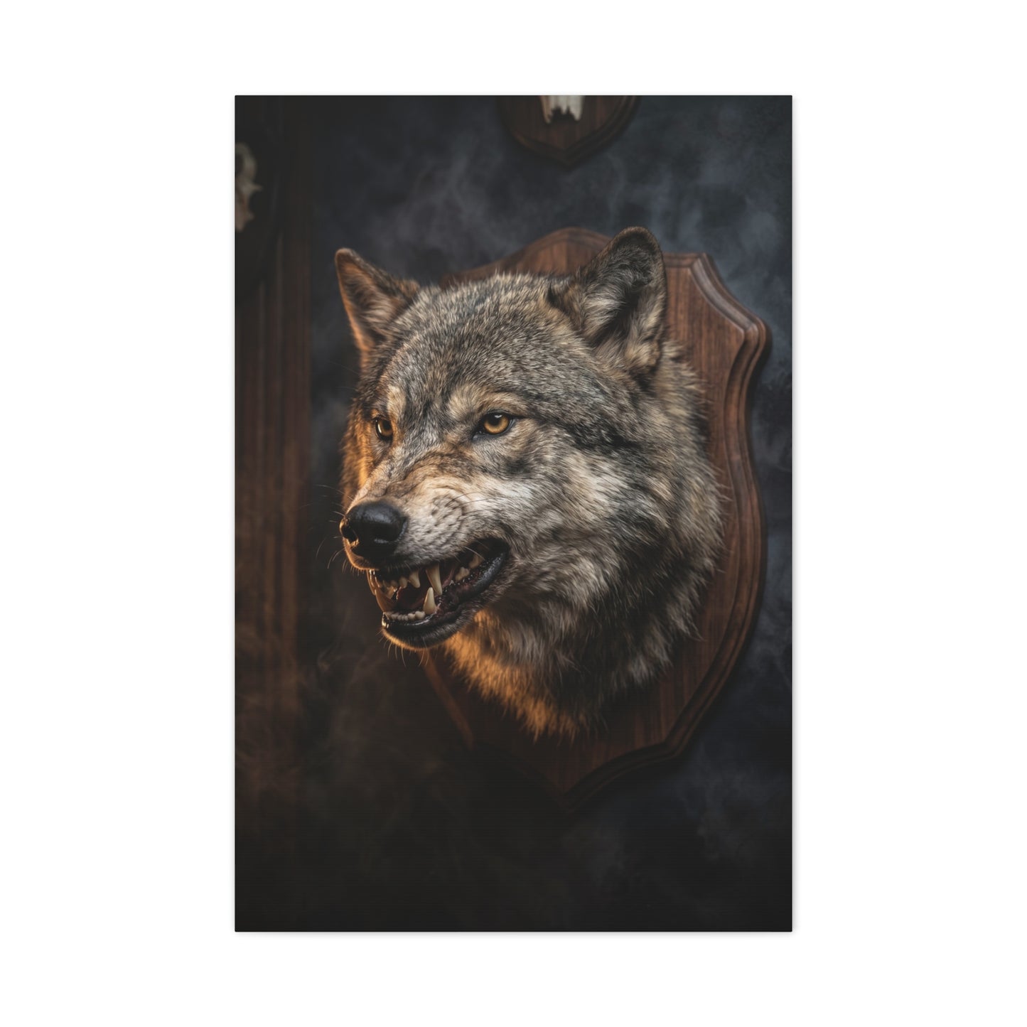 Mounted Wolf Head Lodge Trophy Scene Wall Art & Canvas Print