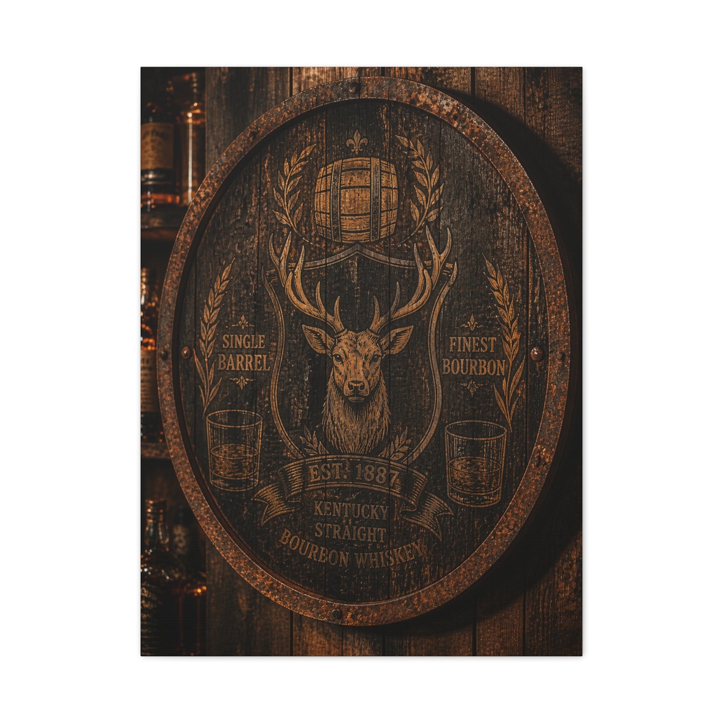 Bourbon Barrel Crest Wall Art & Canvas Print