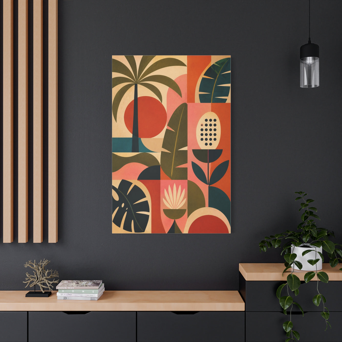 Mid-Century Geometric Tropical Composition Wall Art & Canvas Print