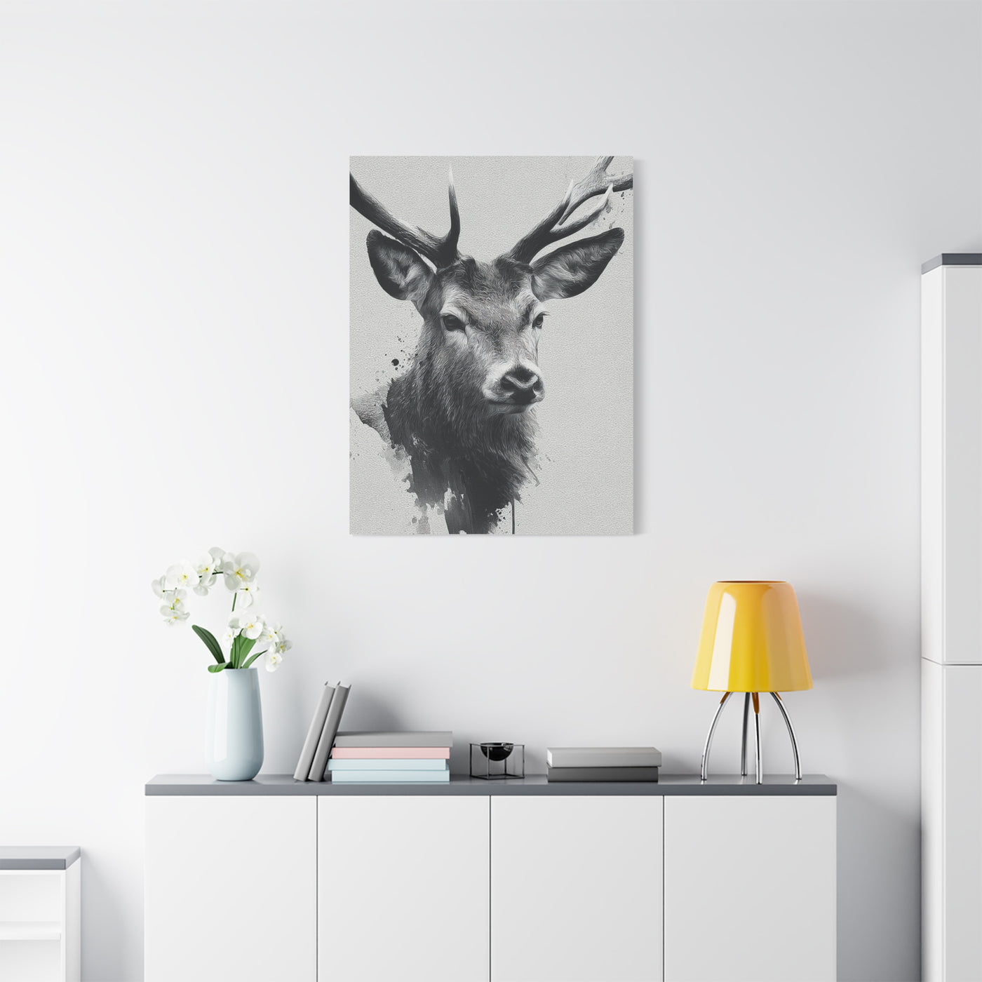 Minimal Ink Wash Deer Portrait Wall Art & Canvas Print