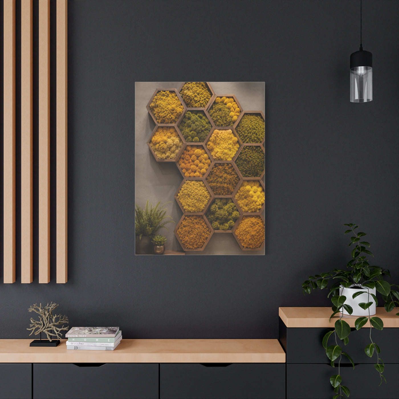 Honeycomb Preserved Moss Biophilic Installation Wall Art & Canvas Print