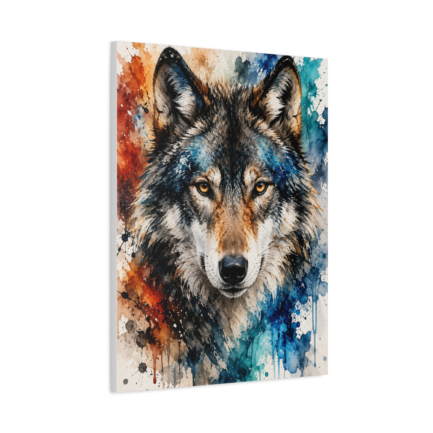 Watercolor Splash Wolf Expression Portrait Wall Art & Canvas Print