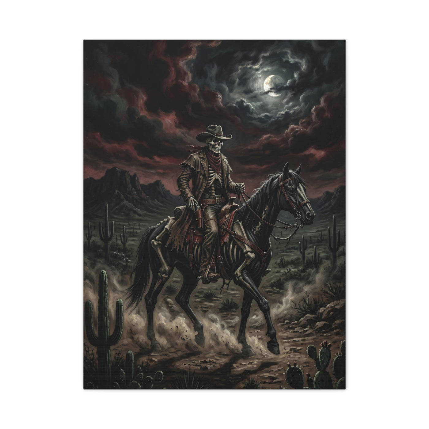 Moonlit Skeleton Rider Desert Journey Wall Art & Canvas Print