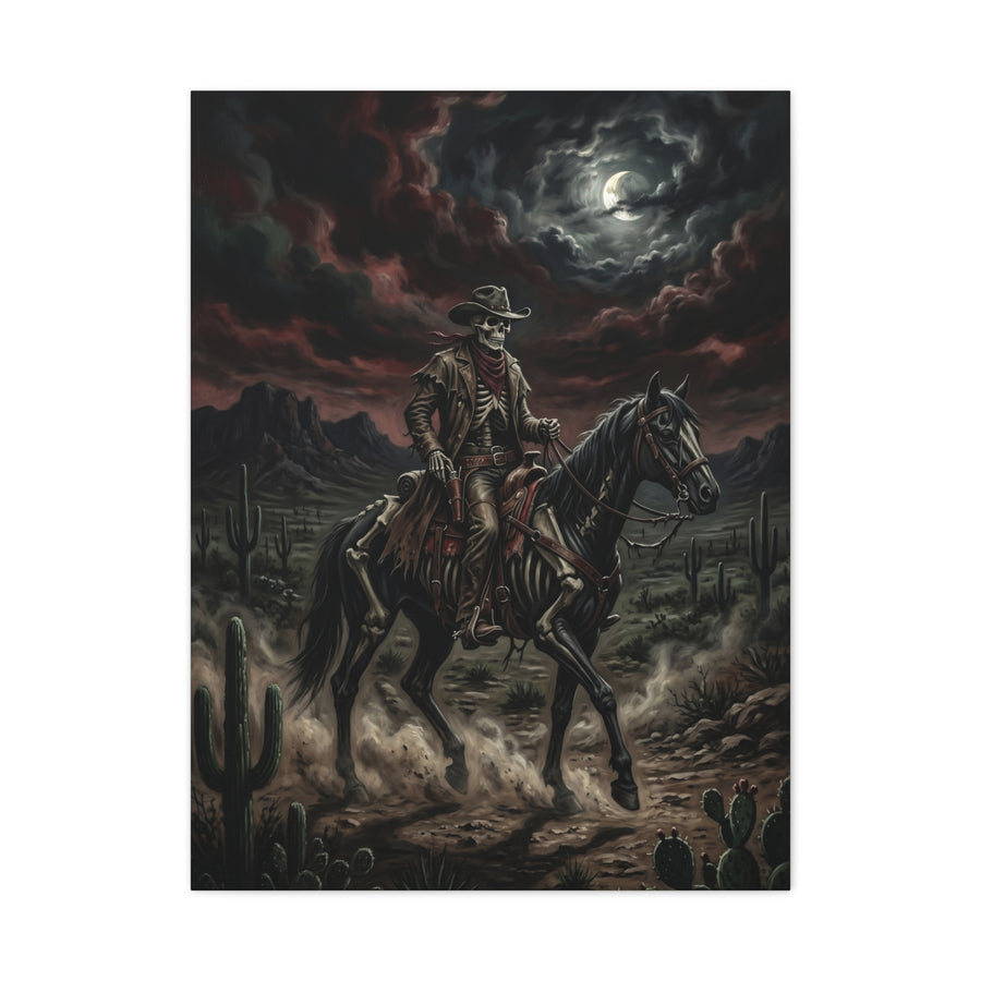 Moonlit Skeleton Rider Desert Journey Wall Art & Canvas Print