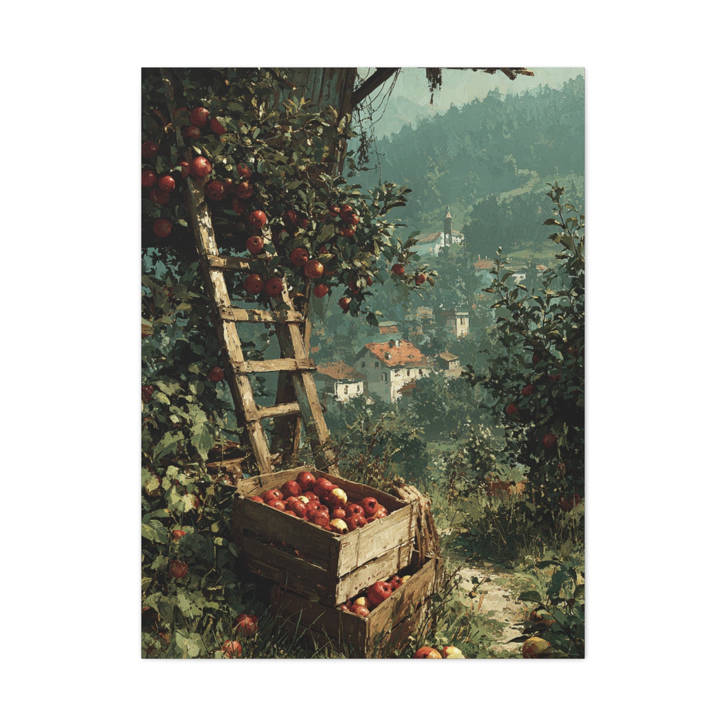 Apple Orchard Harvest Scene Wall Art & Canvas Print