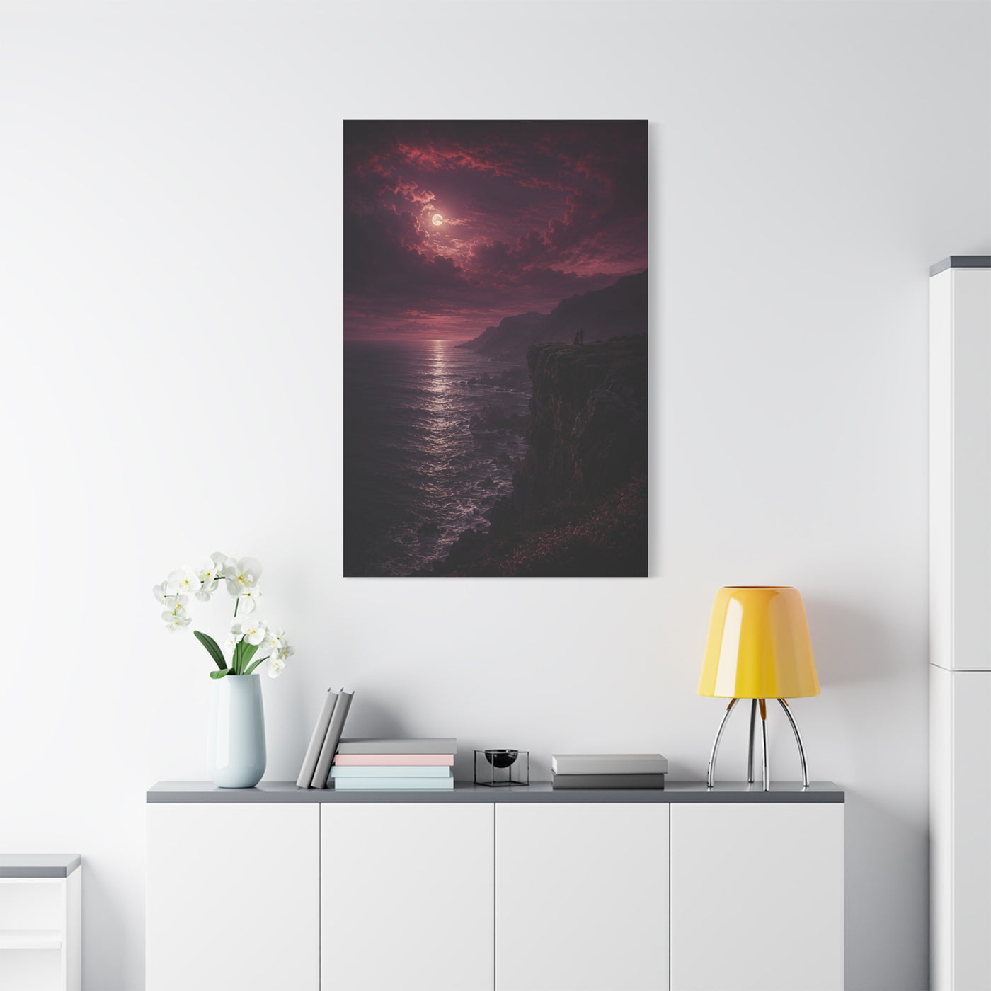 Moonlit Cliffside Love Landscape Wall Art & Canvas Print