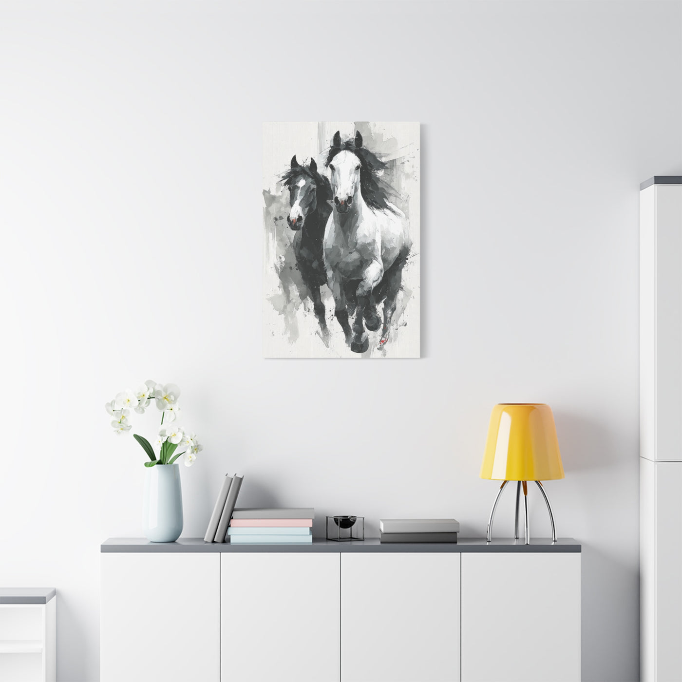 Monochrome Running Horses Abstract Wall Art & Canvas Print