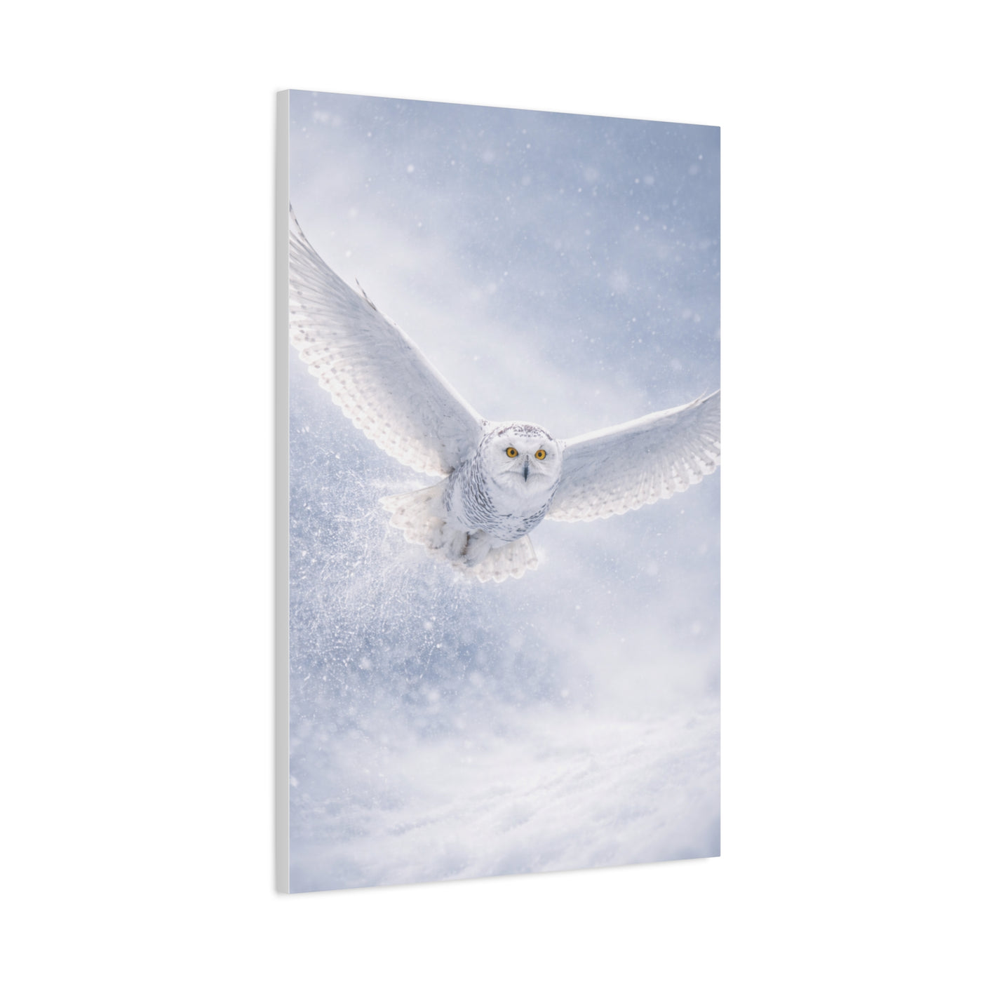 Snowy Owl Winter Flight Minimal Wall Art & Canvas Print