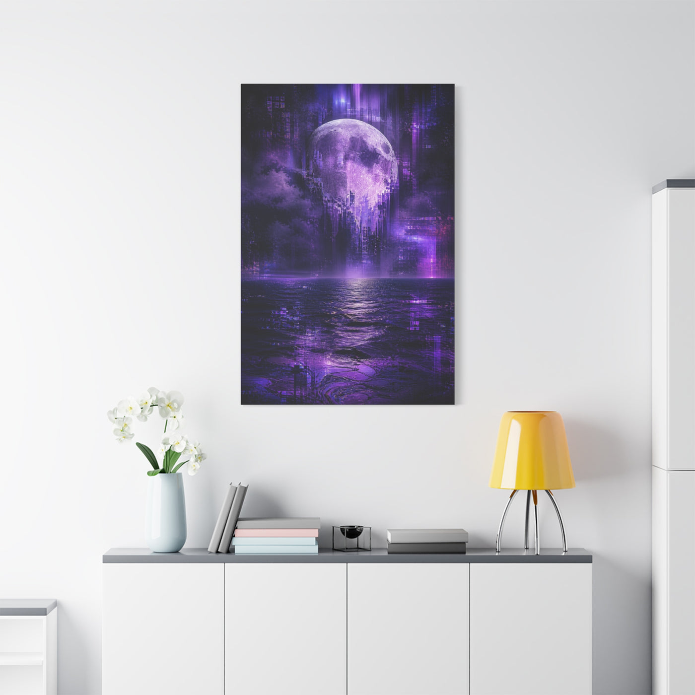 Surreal Violet Moon Glitchscape Wall Art & Canvas Print