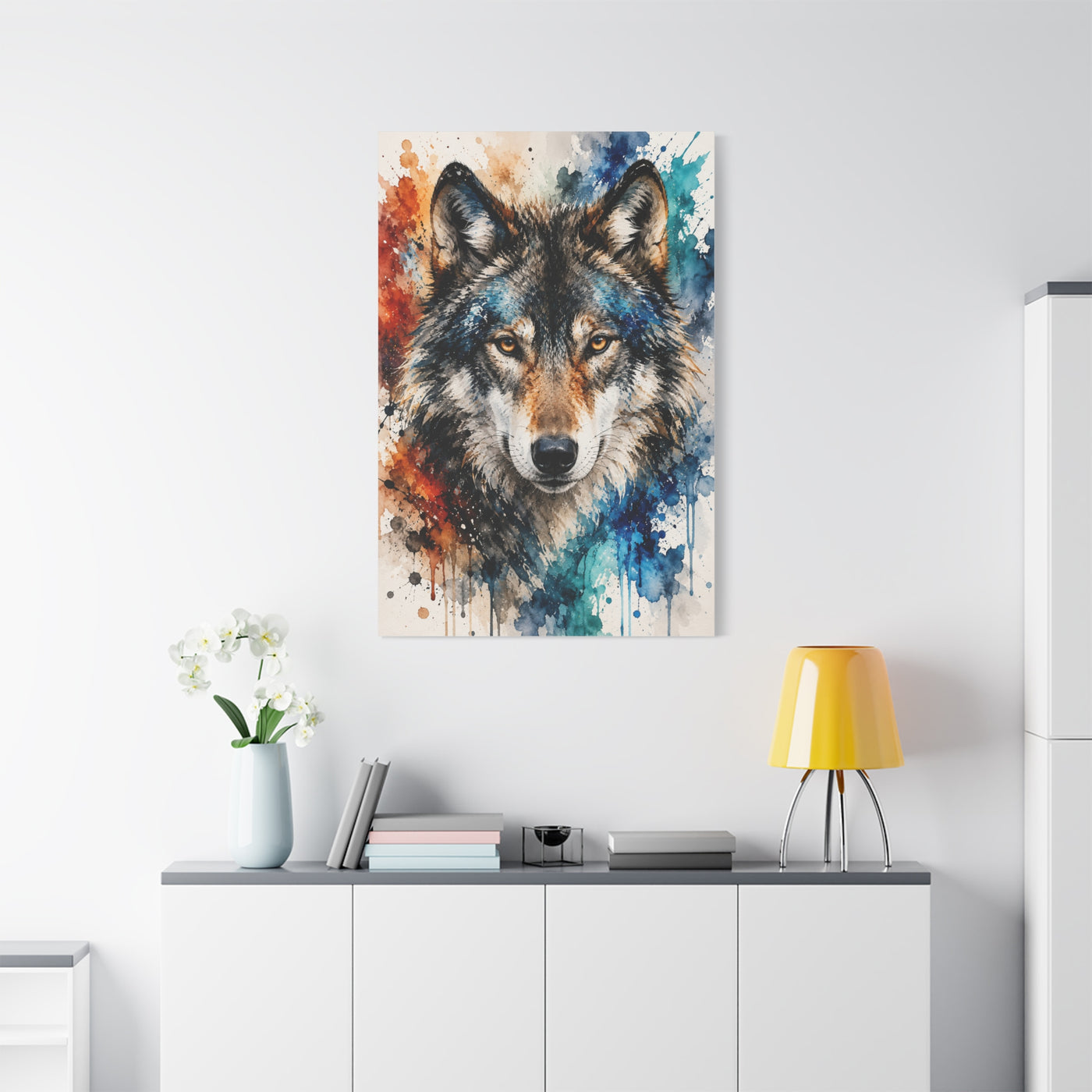 Watercolor Splash Wolf Expression Portrait Wall Art & Canvas Print