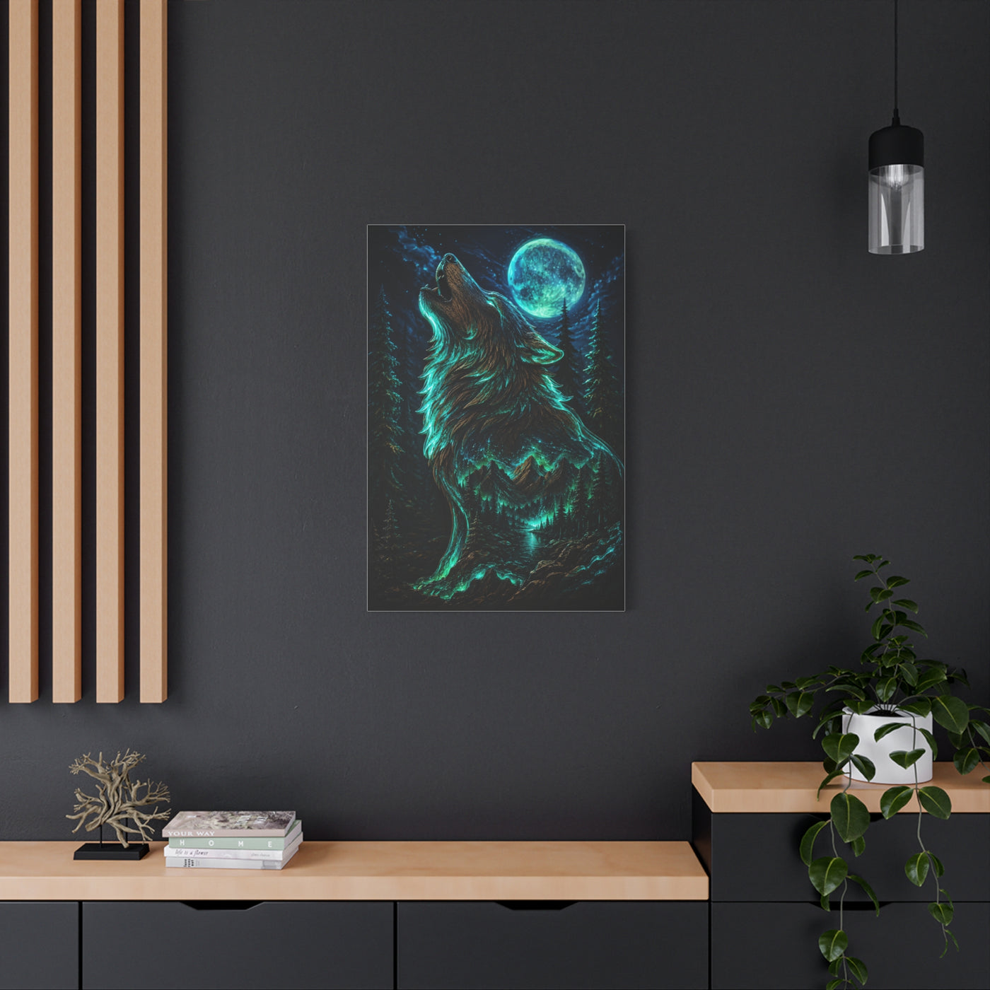 Celestial Spirit Wolf Dual Form Scene Wall Art & Canvas Print