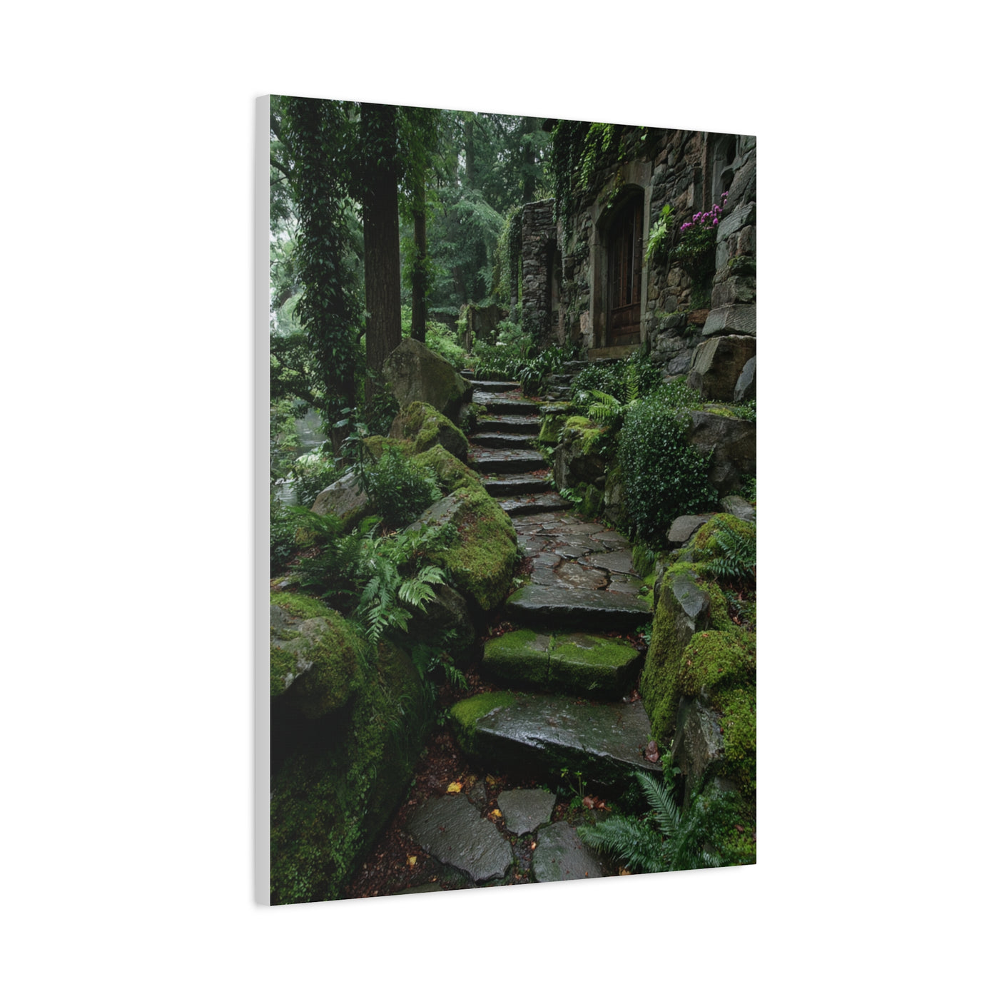 Green Moss-Covered Garden Staircase Wall Art & Canvas Print