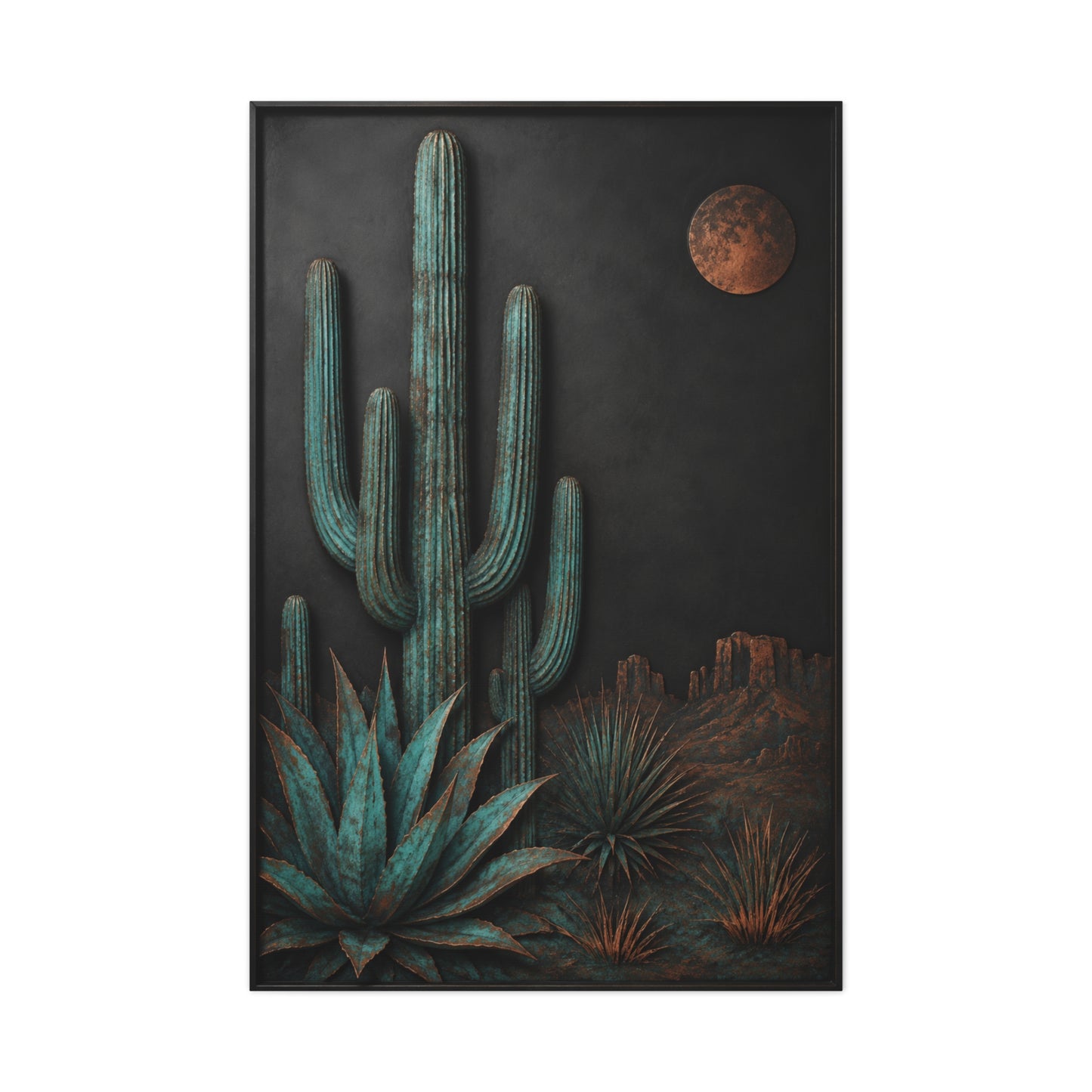 Turquoise Patina Desert Cactus Wall Art & Canvas Print