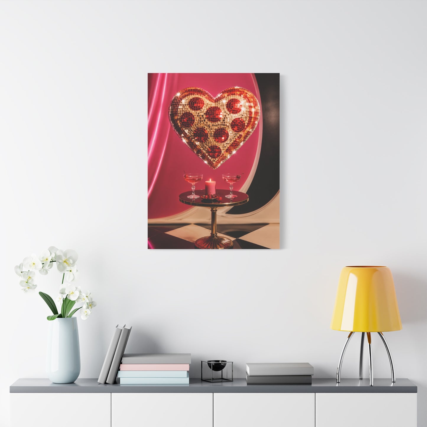 Disco Heart Cocktail Romance Scene Wall Art & Canvas Print