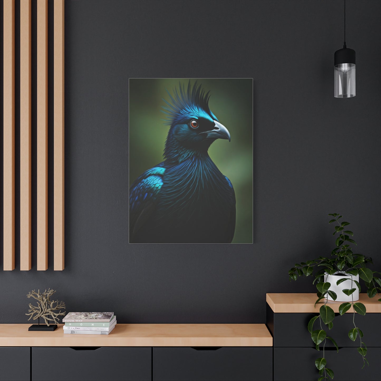Midnight Crested Starling Portrait Wall Art & Canvas Prints