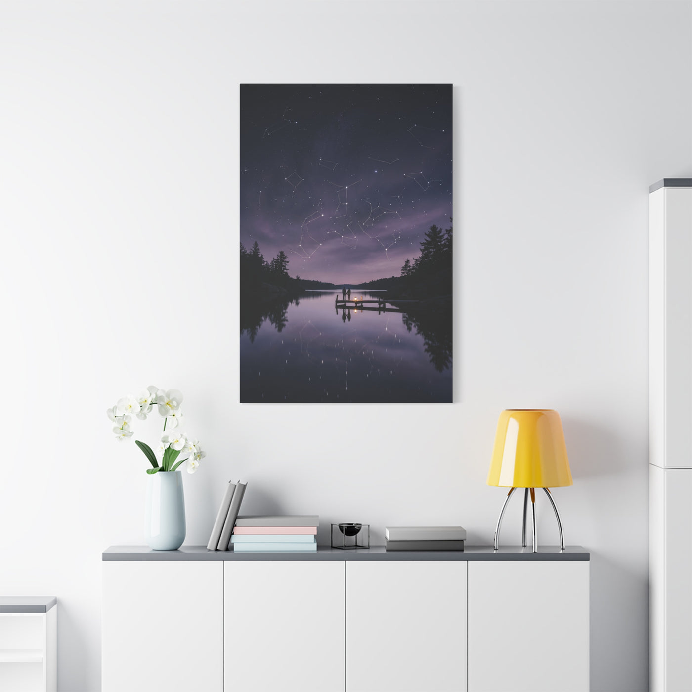 Starlit Reflection Lovers Minimal Scene Wall Art & Canvas Print