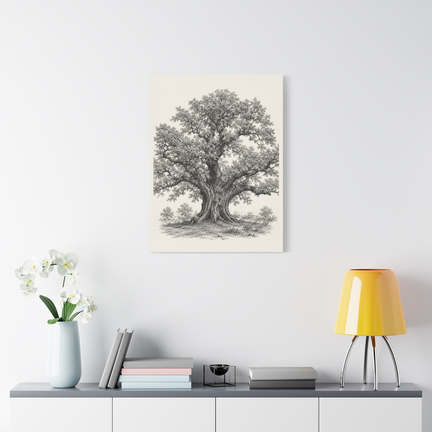 Detailed Engraved Oak Study Trees Wall Art & Canvas Print