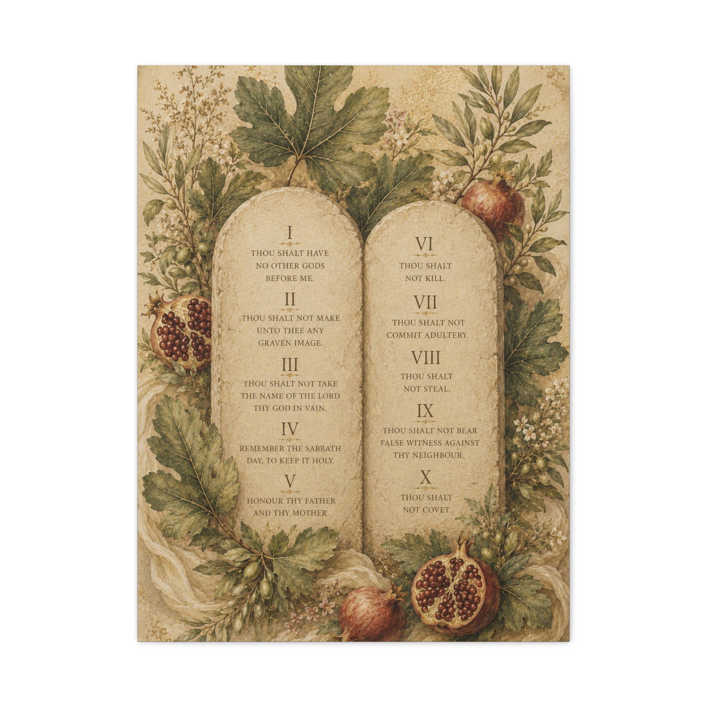 Ten Commandments Botanical Scripture Wall Art & Canvas Print