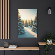 Snow Covered Christmas Tree Forest Under Winter Light Wall Art & Canvas Print