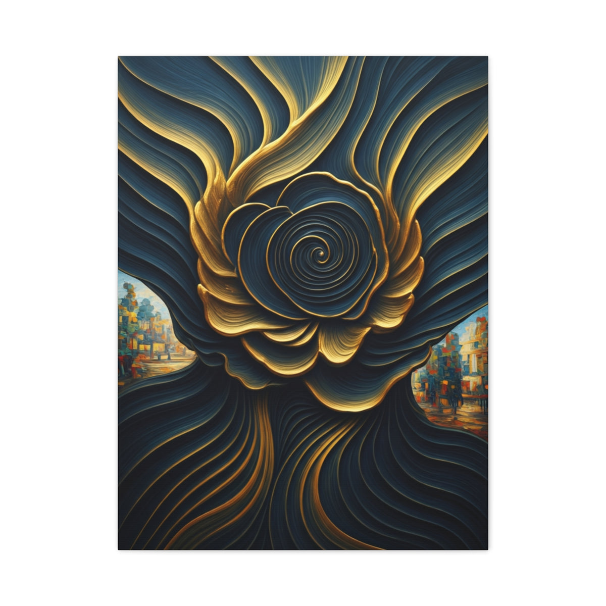 Golden Midnight Spiral Bloom Wall Art & Canvas Prints