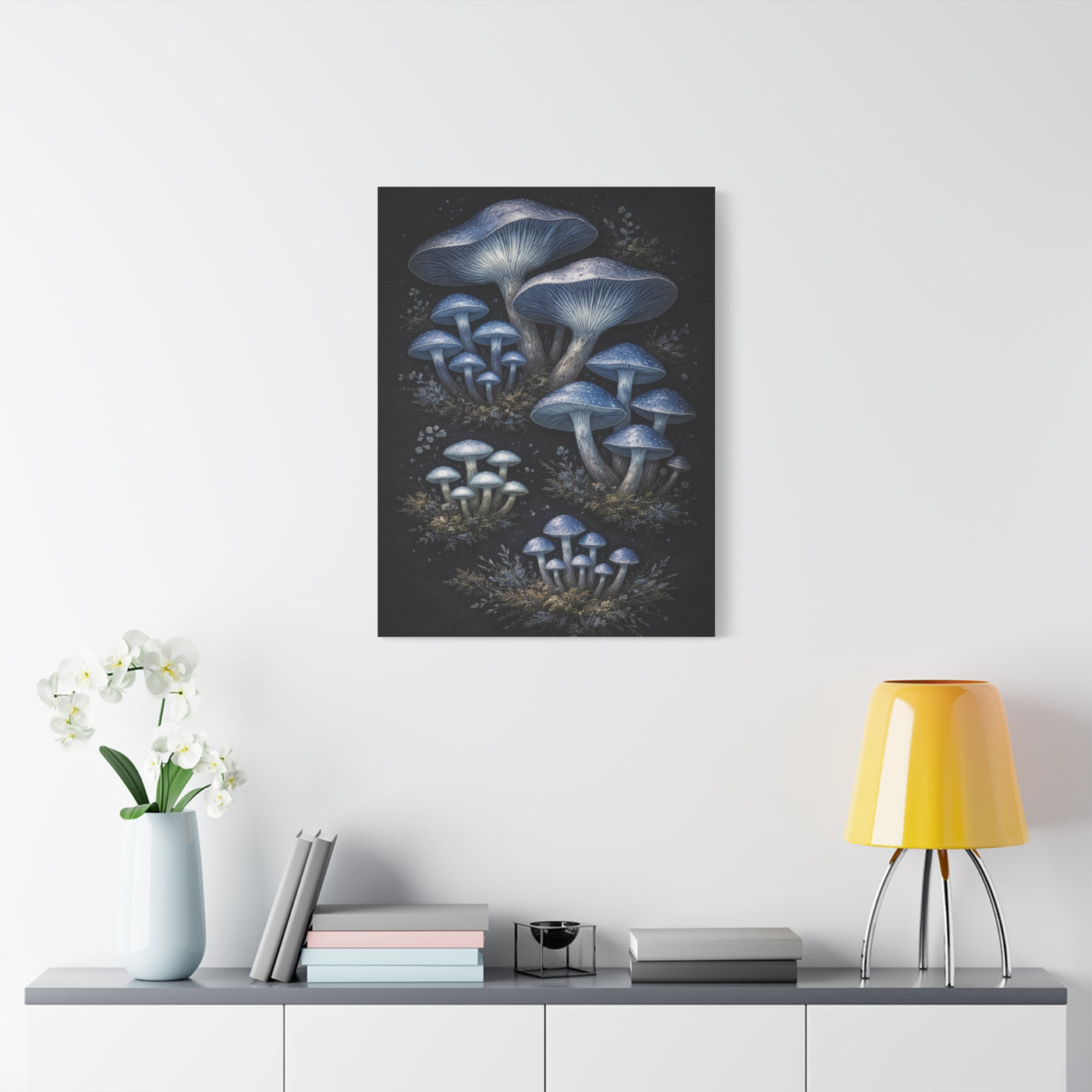 Luminous Indigo Fungi Botanical Study Wall Art & Canvas Print