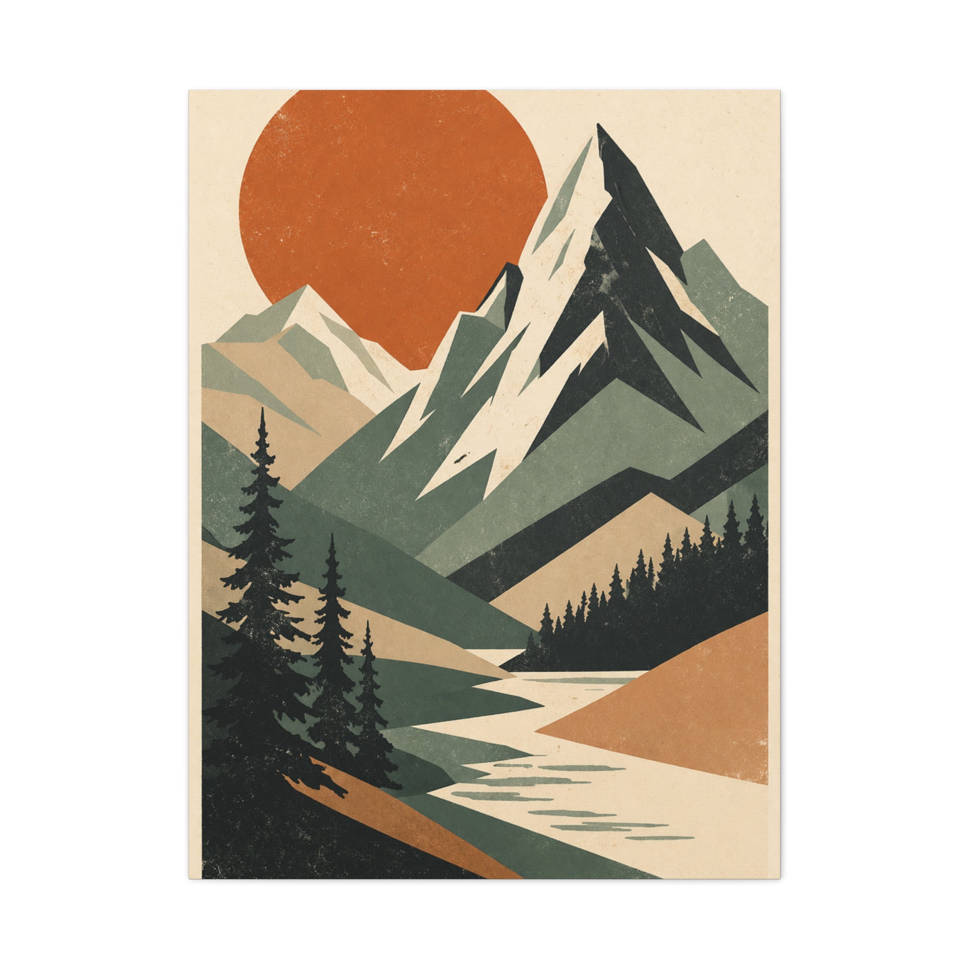 Mid-Century Graphic Sunset Mountain Wall Art & Canvas Print