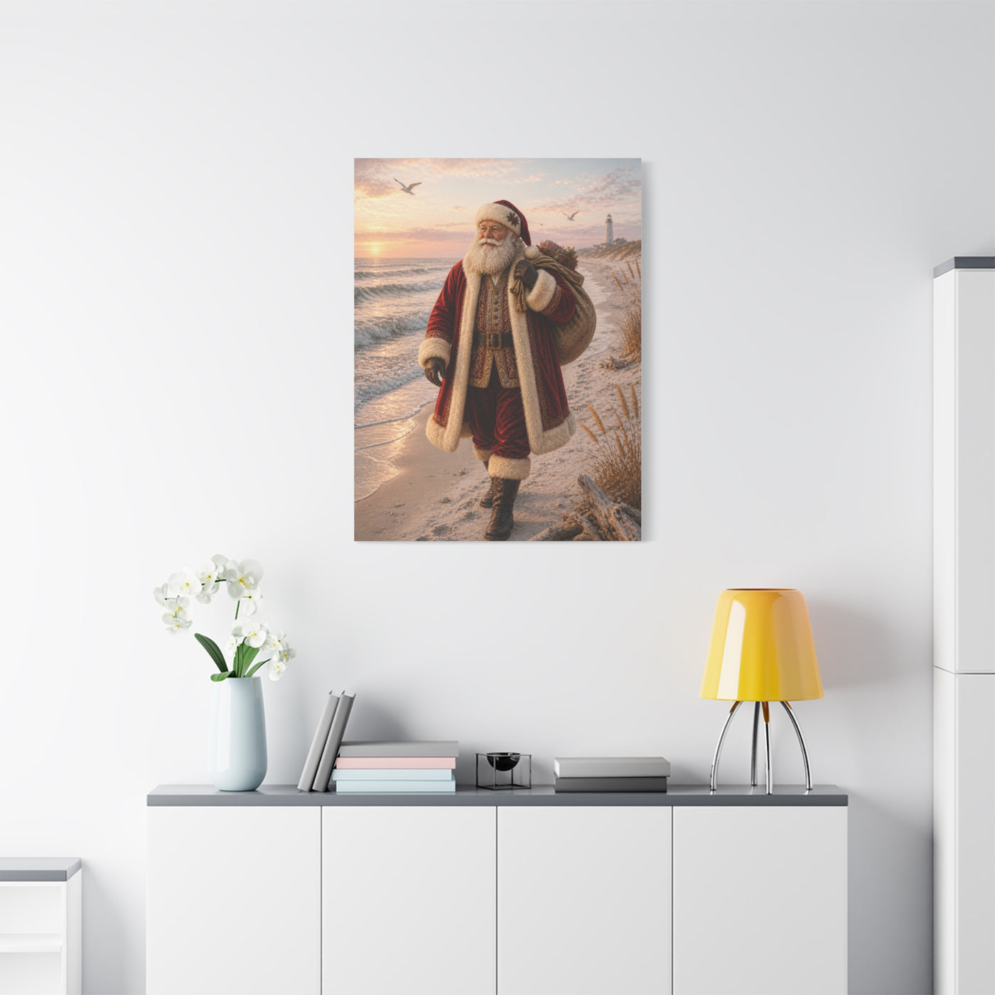 Coastal Santa at Sunrise Wall Art & Canvas Print