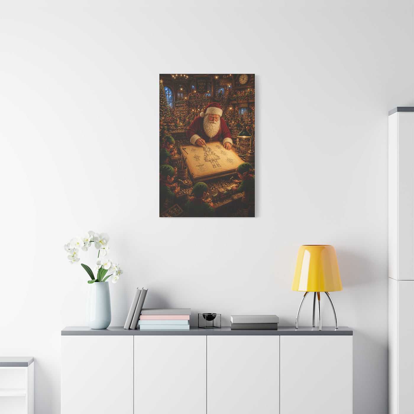 Santa’s Busy Workshop Blueprint Wall Art & Canvas Print