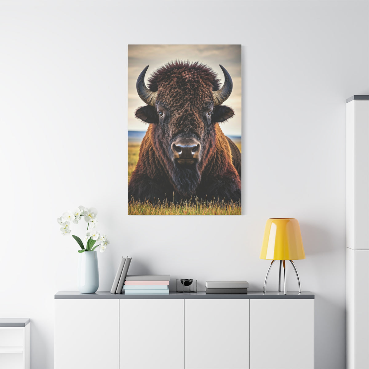 Symmetrical Prairie Bison Frontal Portrait Wall Art & Canvas Print