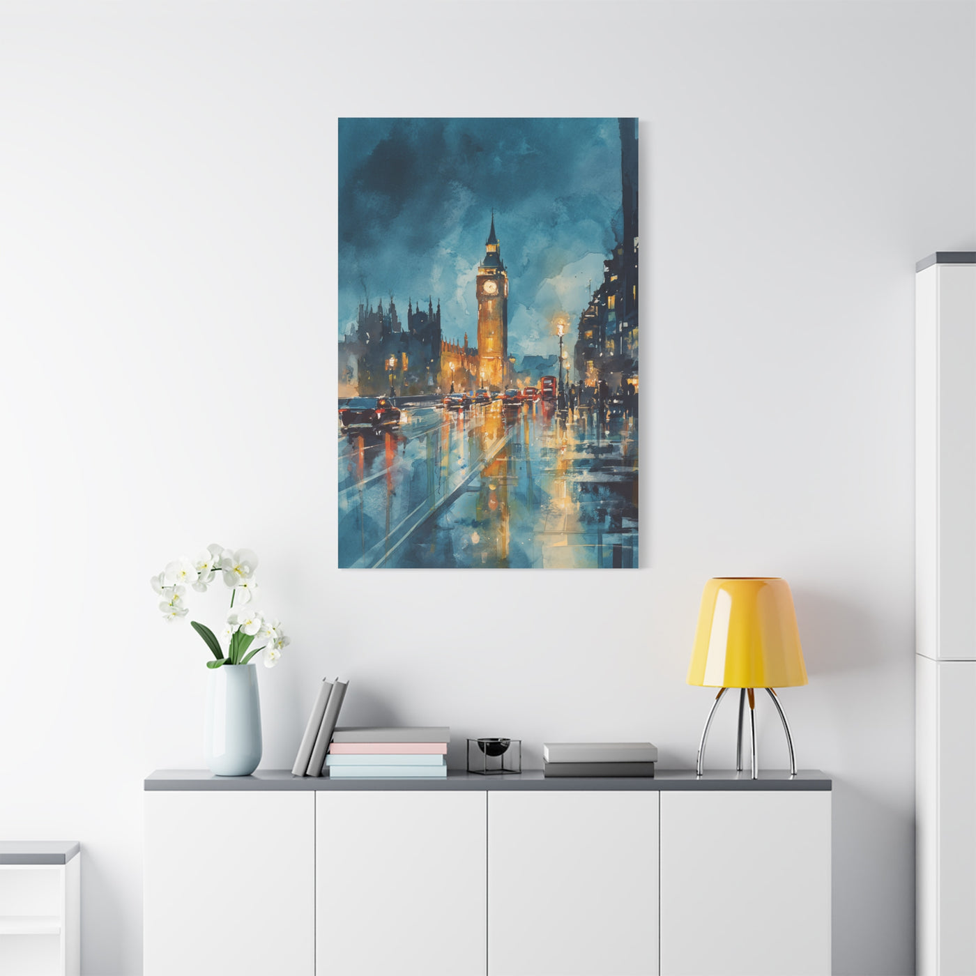 Rainy London Big Ben Reflection Wall Art & Canvas Print