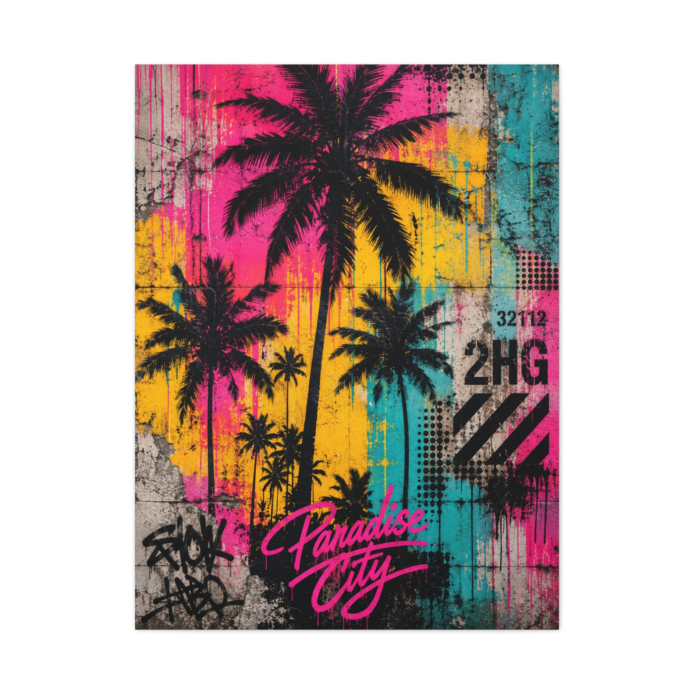Neon Graffiti Palm Paradise Tropical Wall Art & Canvas Print