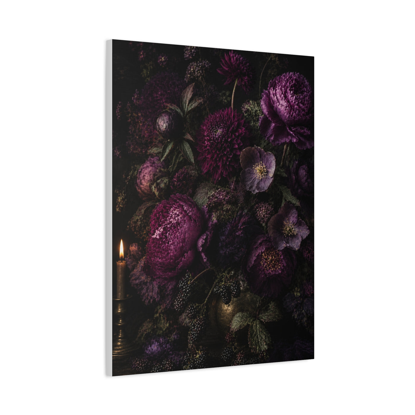 Dark Floral Still Life Candlelight Wall Art & Canvas Print