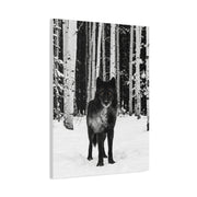 Snow Forest Black Wolf Minimal Scene Wall Art & Canvas Print