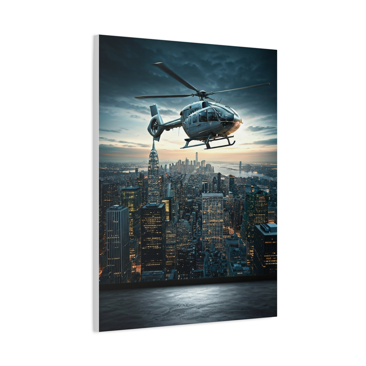 City Skyline Helicopter Patrol Wall Art & Canvas Prints