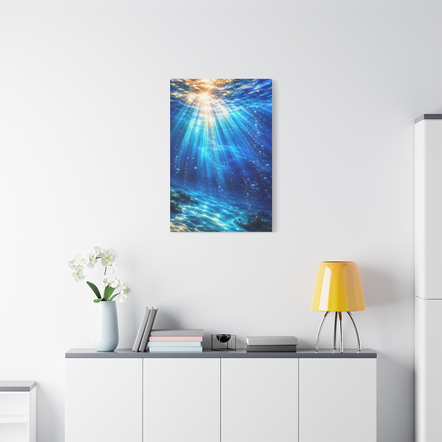 Sunlit Underwater Light Rays Ocean Scene Wall Art & Canvas Print