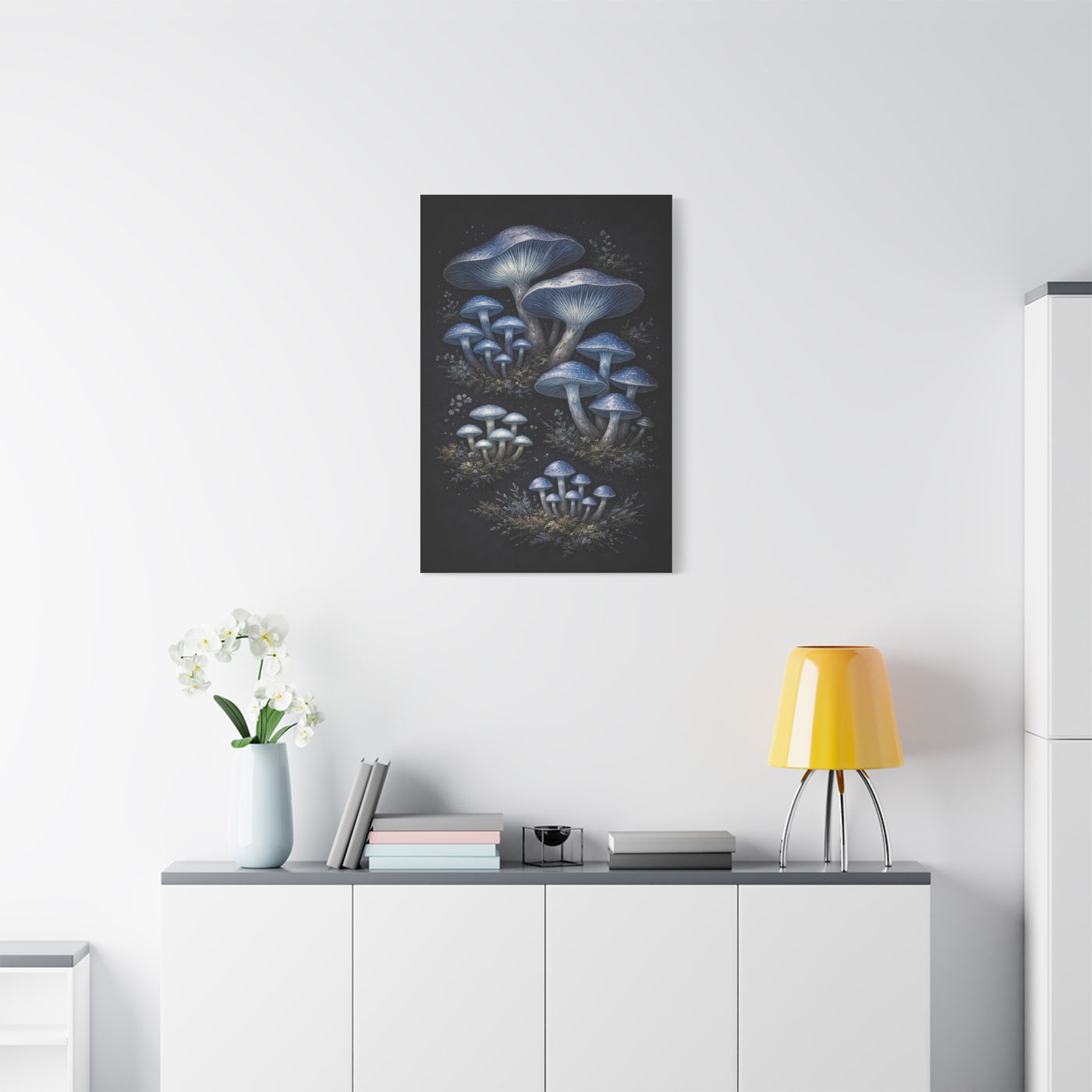 Luminous Indigo Fungi Botanical Study Wall Art & Canvas Print
